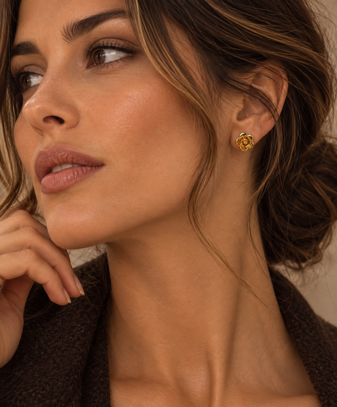 Pendientes Flor en acero dorado