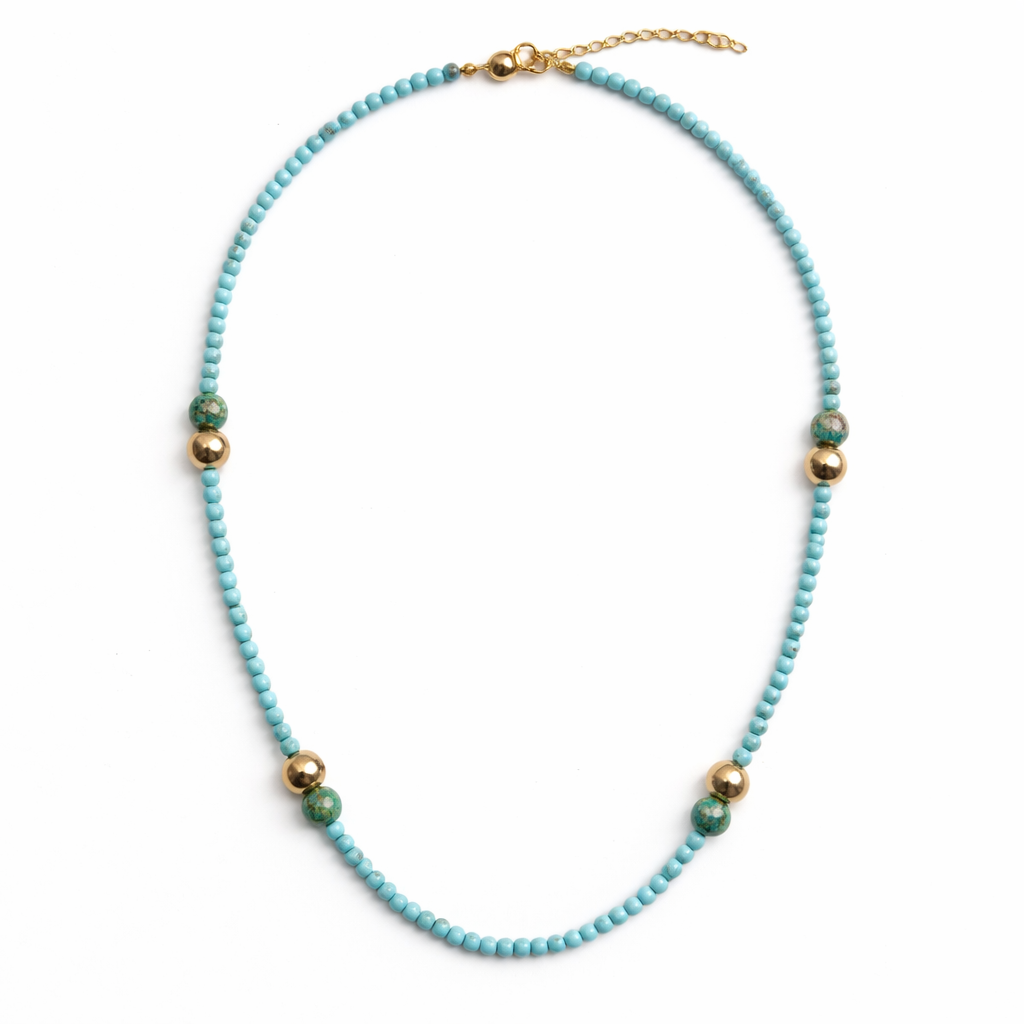Collar largo turquesas y hematites