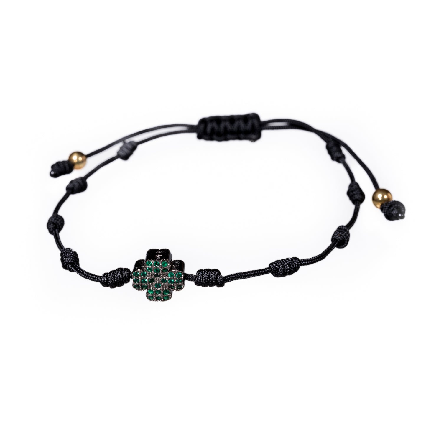 Pulsera de hilo con trébol de circonitas esmeralda