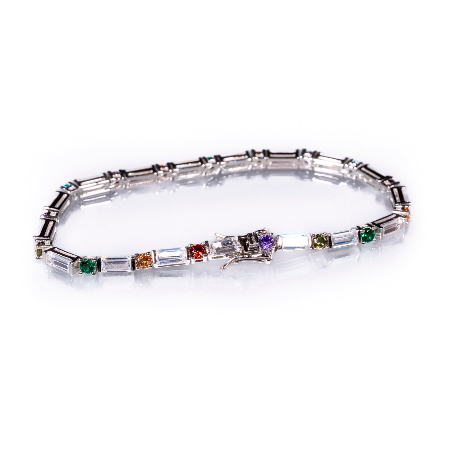 Pulsera rivière con circonitas rainbow talla baguette y redondas
