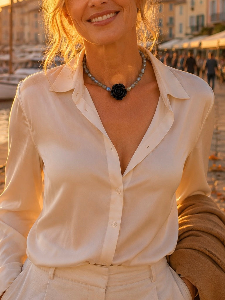 Collar Flor Negra & Labradorita