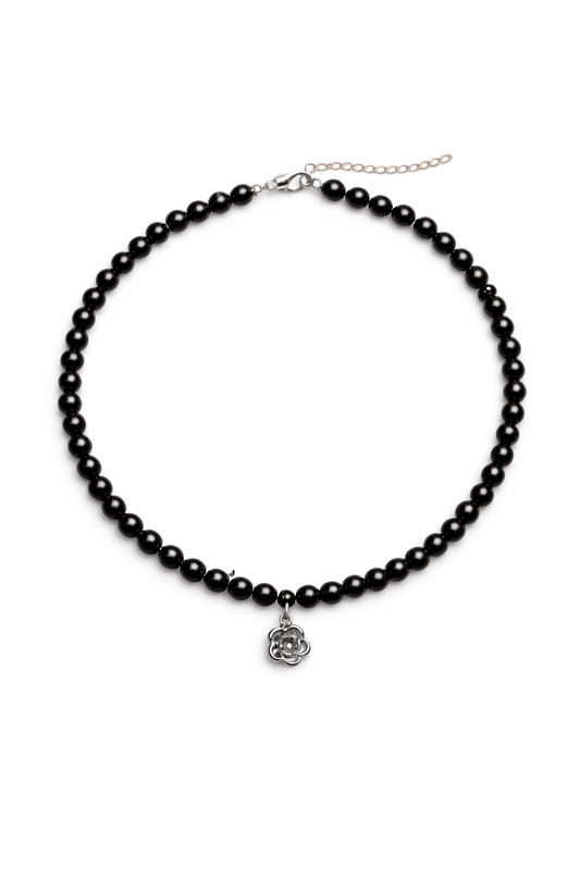 Collar flor acero con hematites