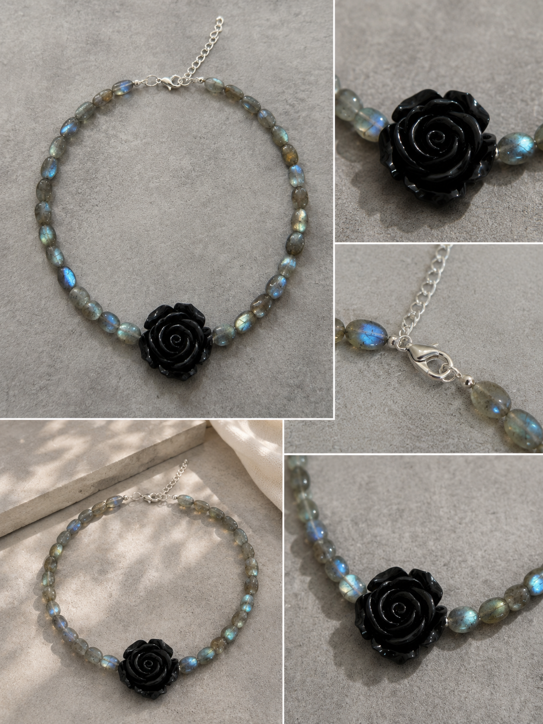 Collar Flor Negra & Labradorita