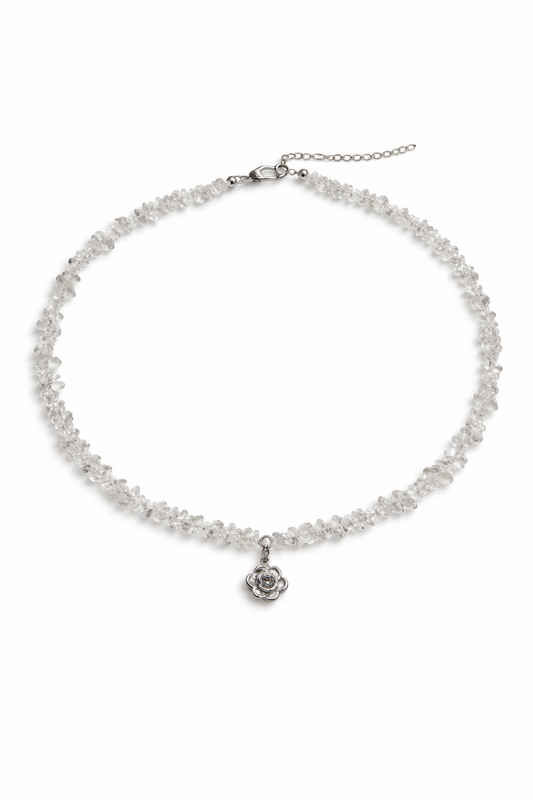 Collar flor acero y cristal