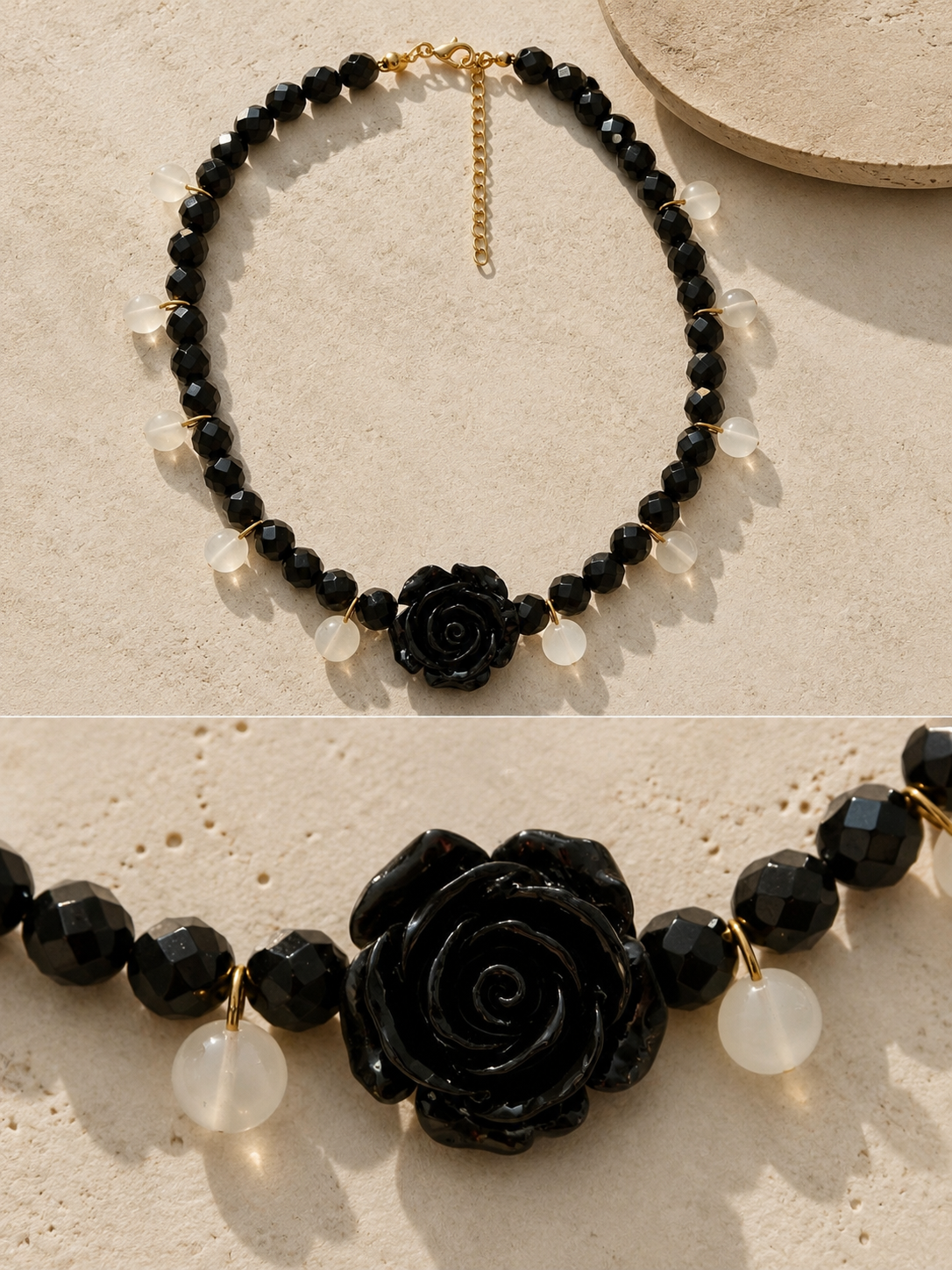 Collar Flor Negra Facetado