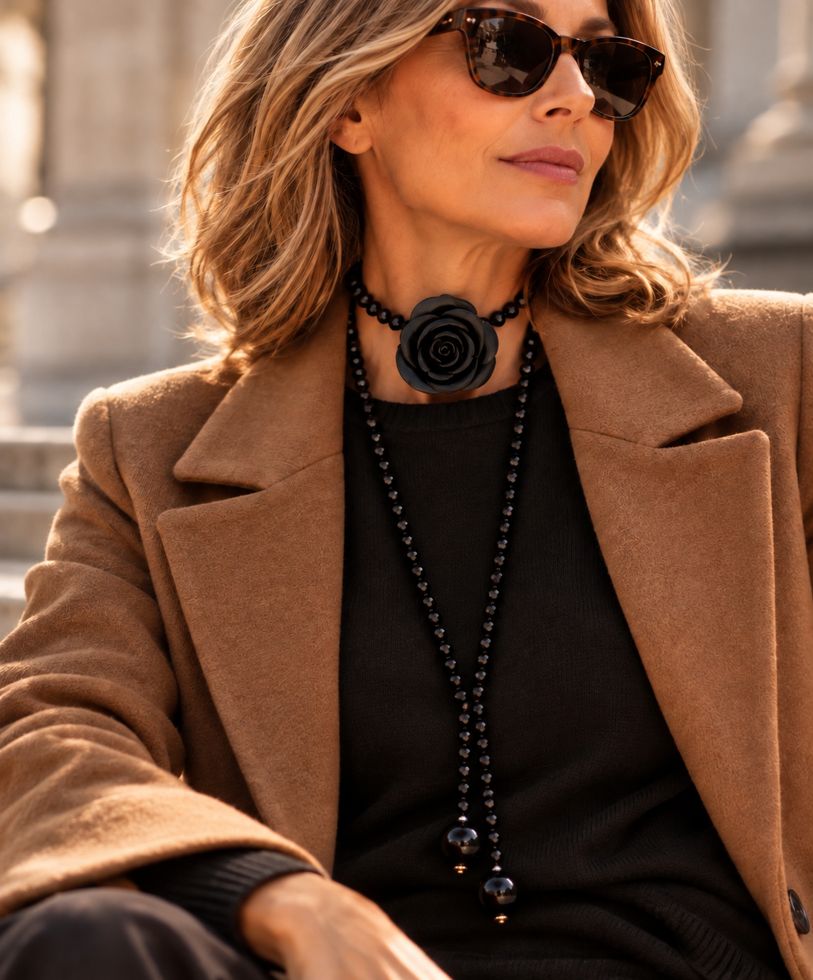Collar Camelia Black Largo