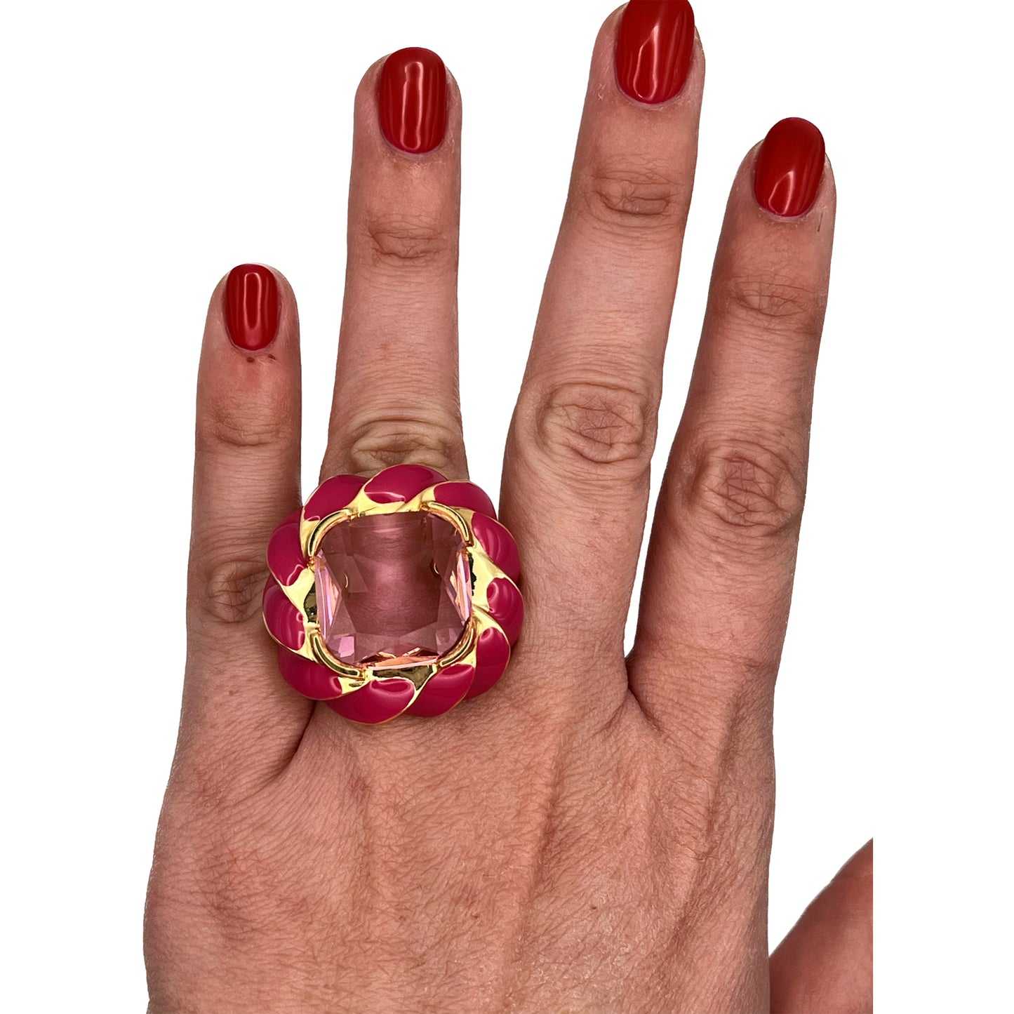 Anillo espectular en fucsia con piedra rosa